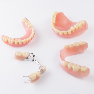 Various dentures on a table